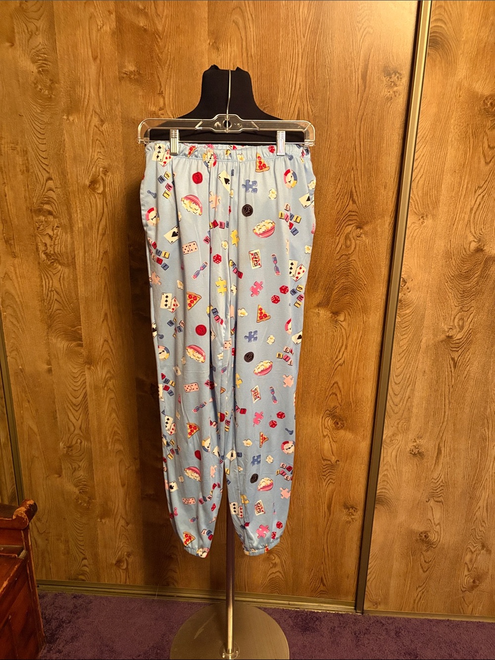 Light Blue Novelty Print Lounge Pants for women